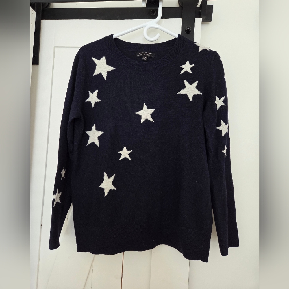 Banana Republic Italian Merino Wool Navy Blue/White Star Sweater (M)